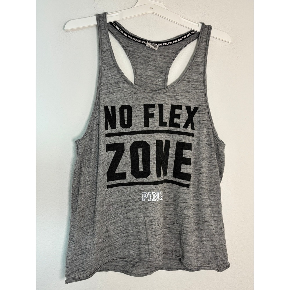 Pink Victoria's Secret No Flex Zone Racerback Tank Top Gray Medium